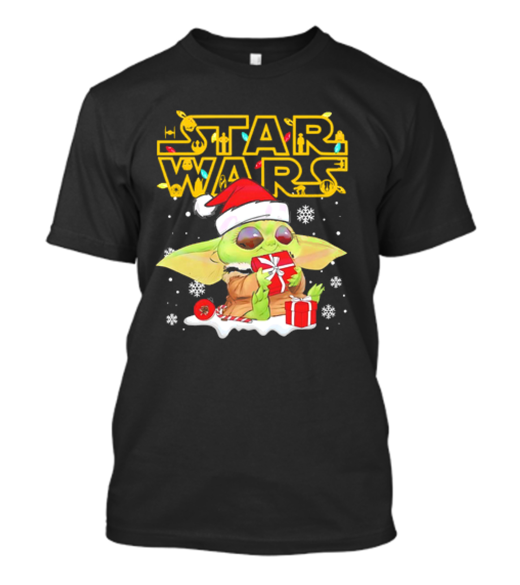 Star Wars Baby Yoda Christmas Santa Hat Snowflakes T-Shirt