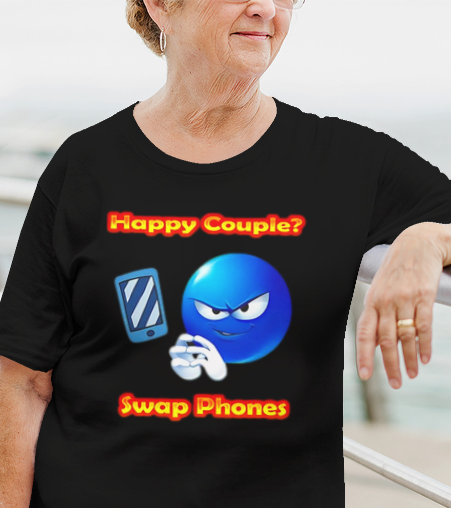 Happy Couple? Swap Phones Blue Emoji T-Shirt