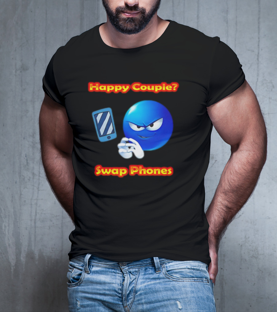 Happy Couple? Swap Phones Blue Emoji T-Shirt