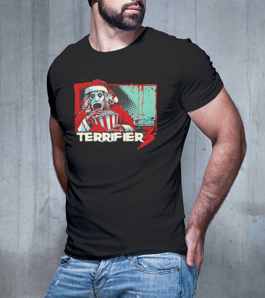 Terrifier 3 Santa Popcorn Horror Scene T-Shirt