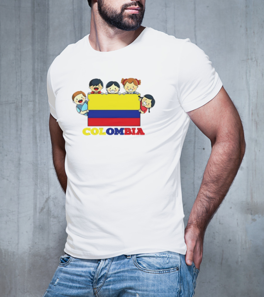 Colombia Flag Hispanic Heritage Month Cartoon Kids Colombian Flag T-Shirt