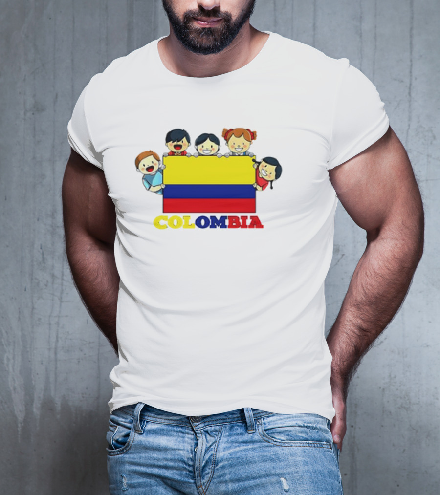 Colombia Flag Hispanic Heritage Month Cartoon Kids Colombian Flag T-Shirt