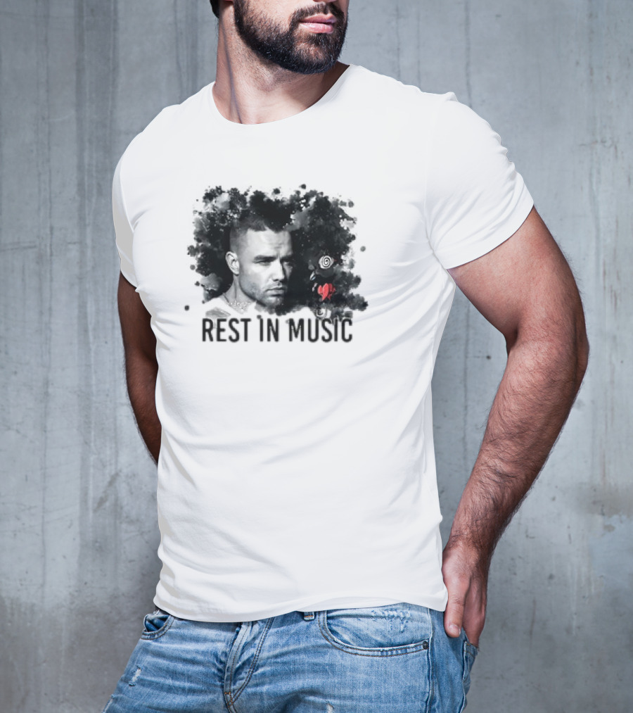 Liam Payne Rest In Music Portrait With Artistic Black And Red Accents T-Shirt
