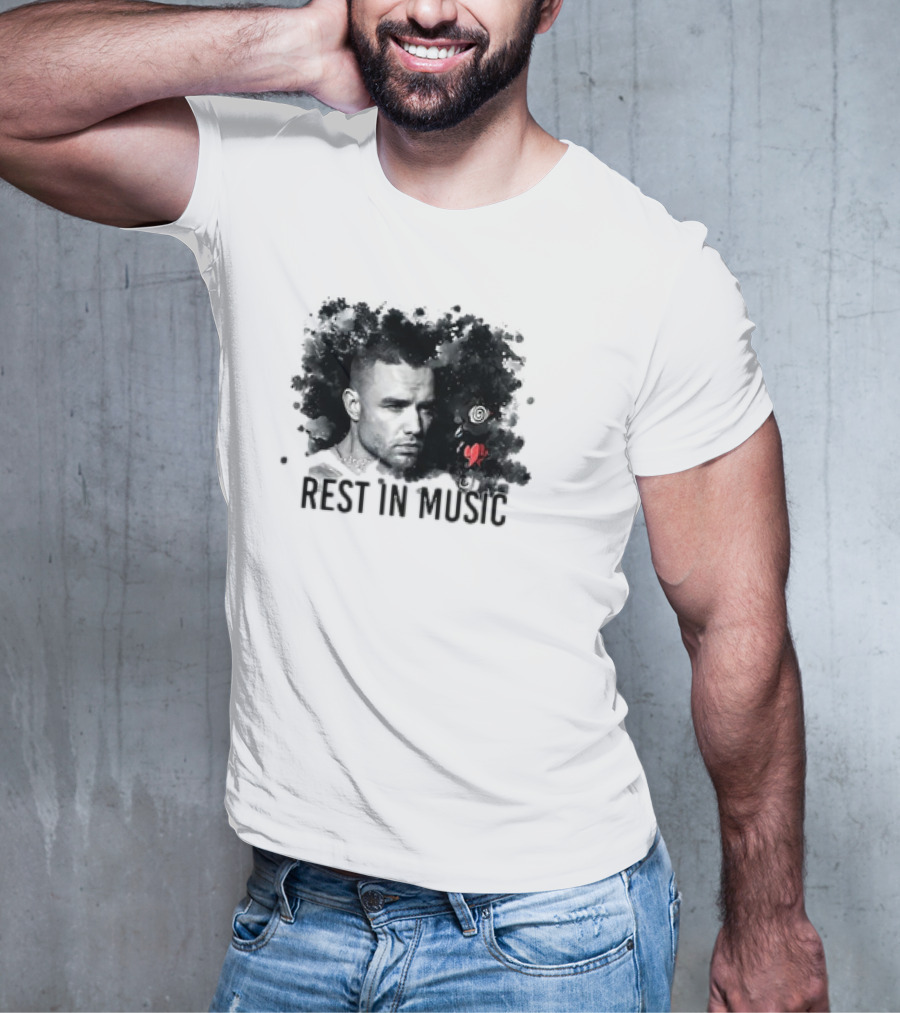 Liam Payne Rest In Music Portrait With Artistic Black And Red Accents T-Shirt