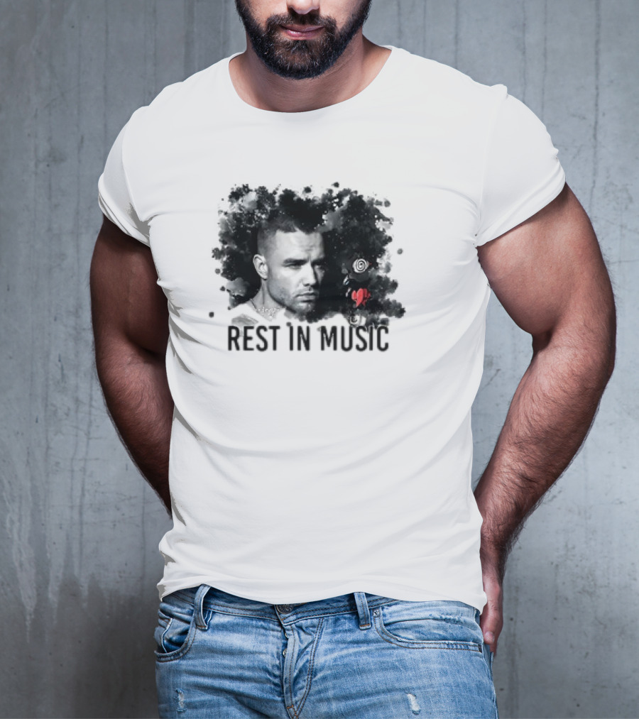 Liam Payne Rest In Music Portrait With Artistic Black And Red Accents T-Shirt