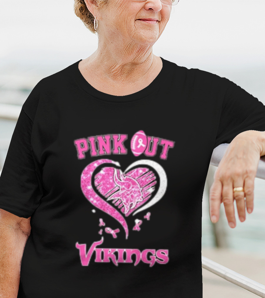 Minnesota Vikings Pink Out Heart Breast Cancer Awareness T-Shirt