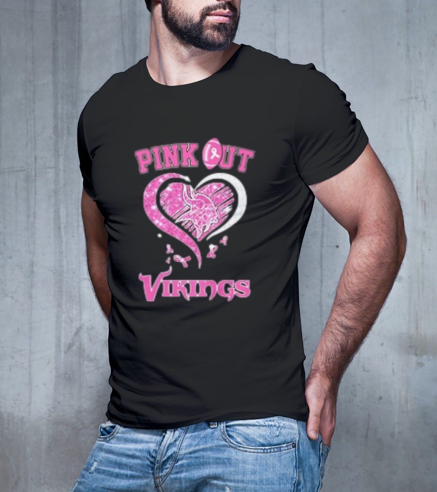 Minnesota Vikings Pink Out Heart Breast Cancer Awareness T-Shirt