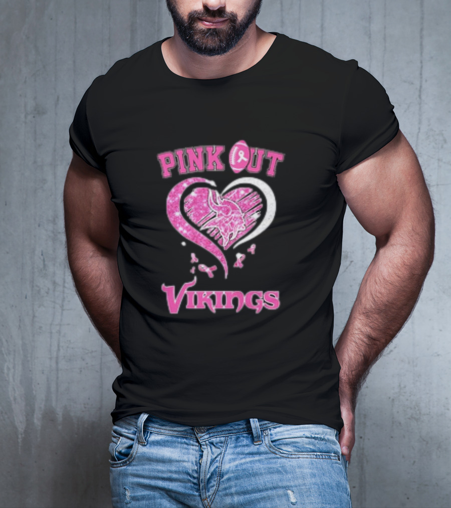 Minnesota Vikings Pink Out Heart Breast Cancer Awareness T-Shirt