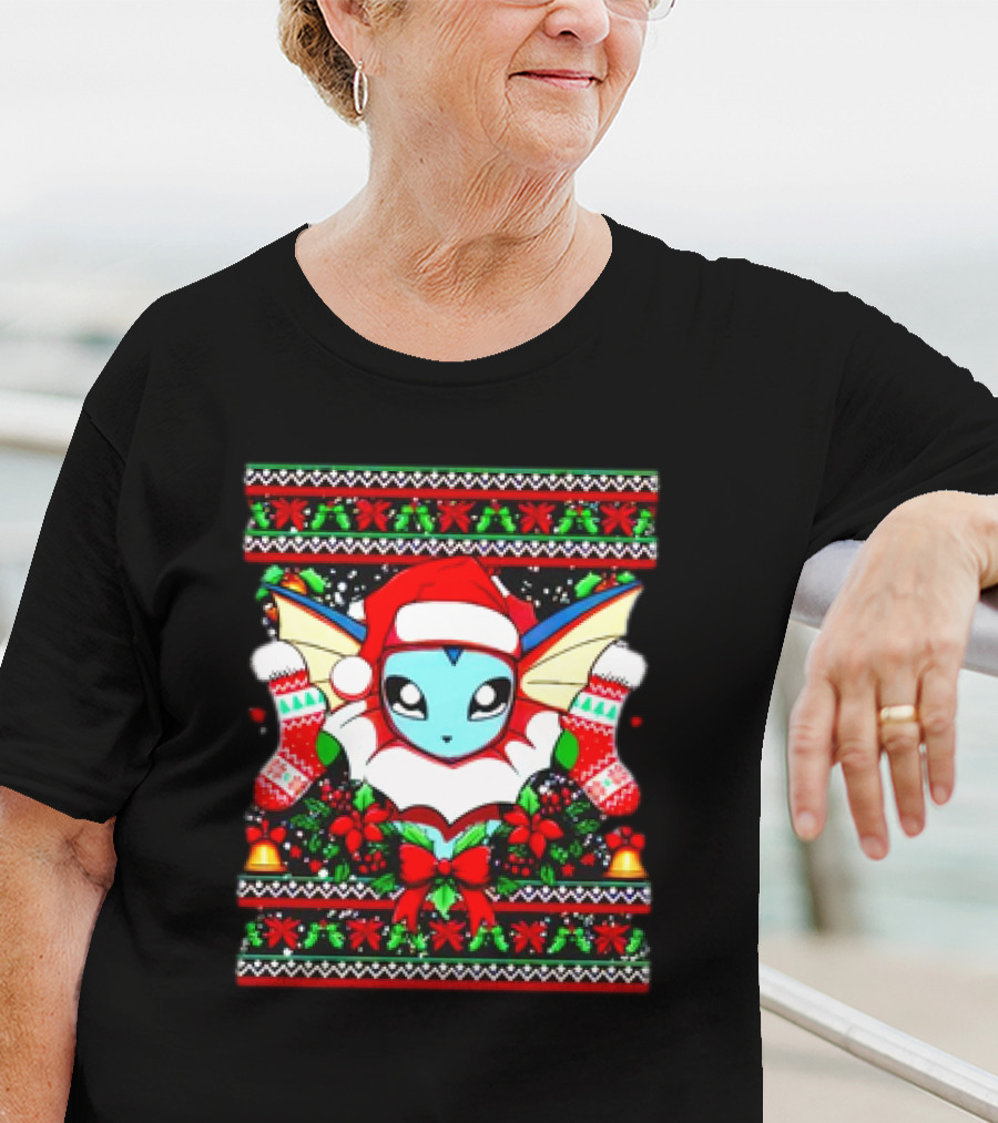 Vaporeon Santa Hat Christmas Pokemon Character Anime Holiday T-Shirt