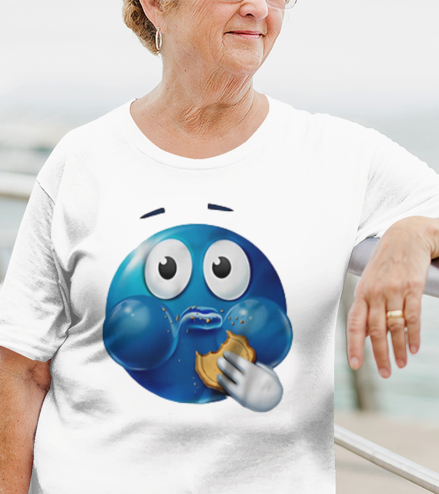 Blue Emoji With Cookie Meme T-Shirt