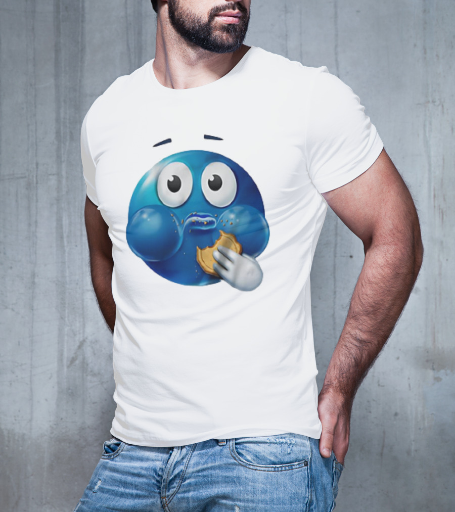 Blue Emoji With Cookie Meme T-Shirt