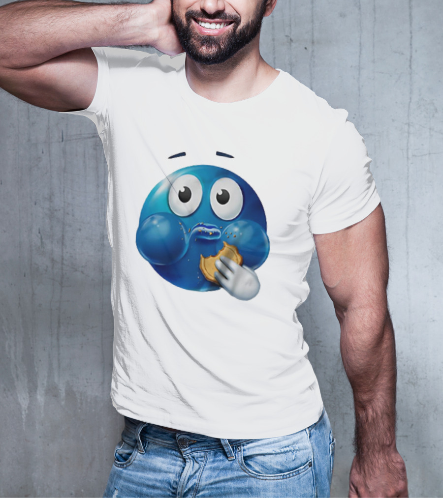 Blue Emoji With Cookie Meme T-Shirt