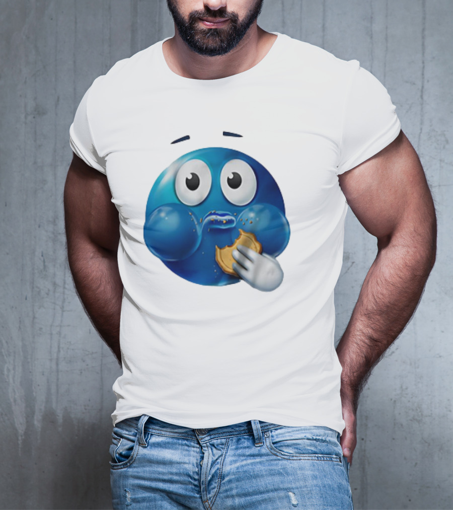 Blue Emoji With Cookie Meme T-Shirt