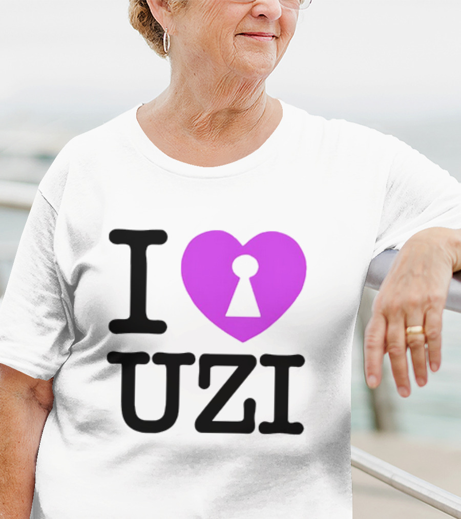 I Heart Uzi Keyhole Symbol In Purple T-Shirt
