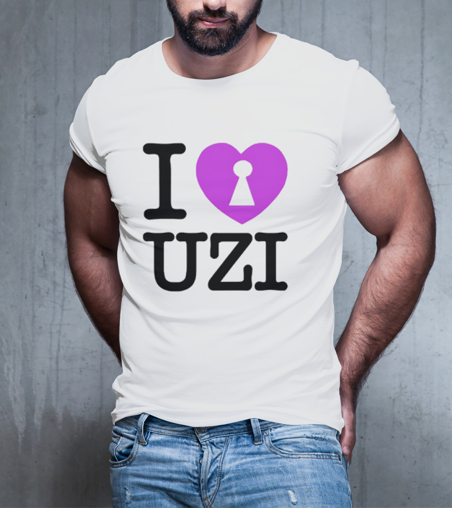 I Heart Uzi Keyhole Symbol In Purple T-Shirt