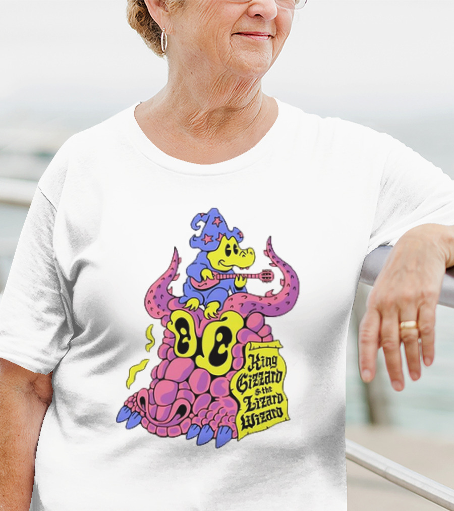 King Gizzard And The Lizard Wizard Gator Wizard Playing Guitar On Monster Head T-Shirt