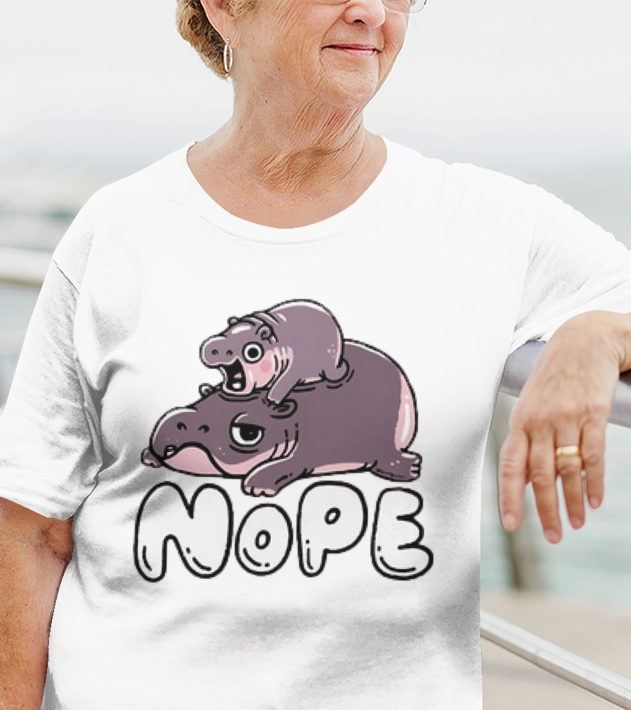 Moo Deng Cute Hippo With Baby Nope T-Shirt