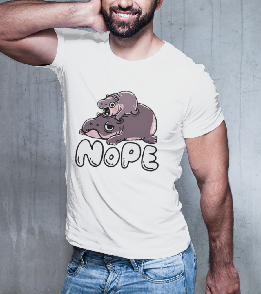 Moo Deng Cute Hippo With Baby Nope T-Shirt