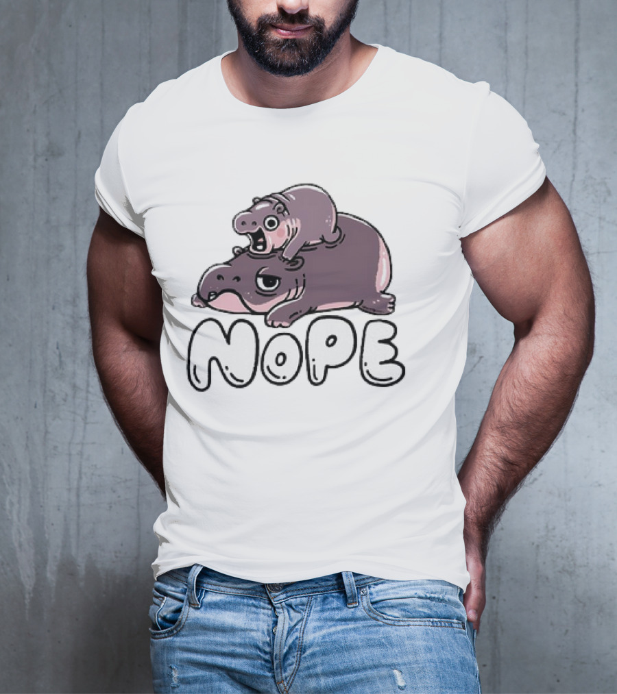 Moo Deng Cute Hippo With Baby Nope T-Shirt