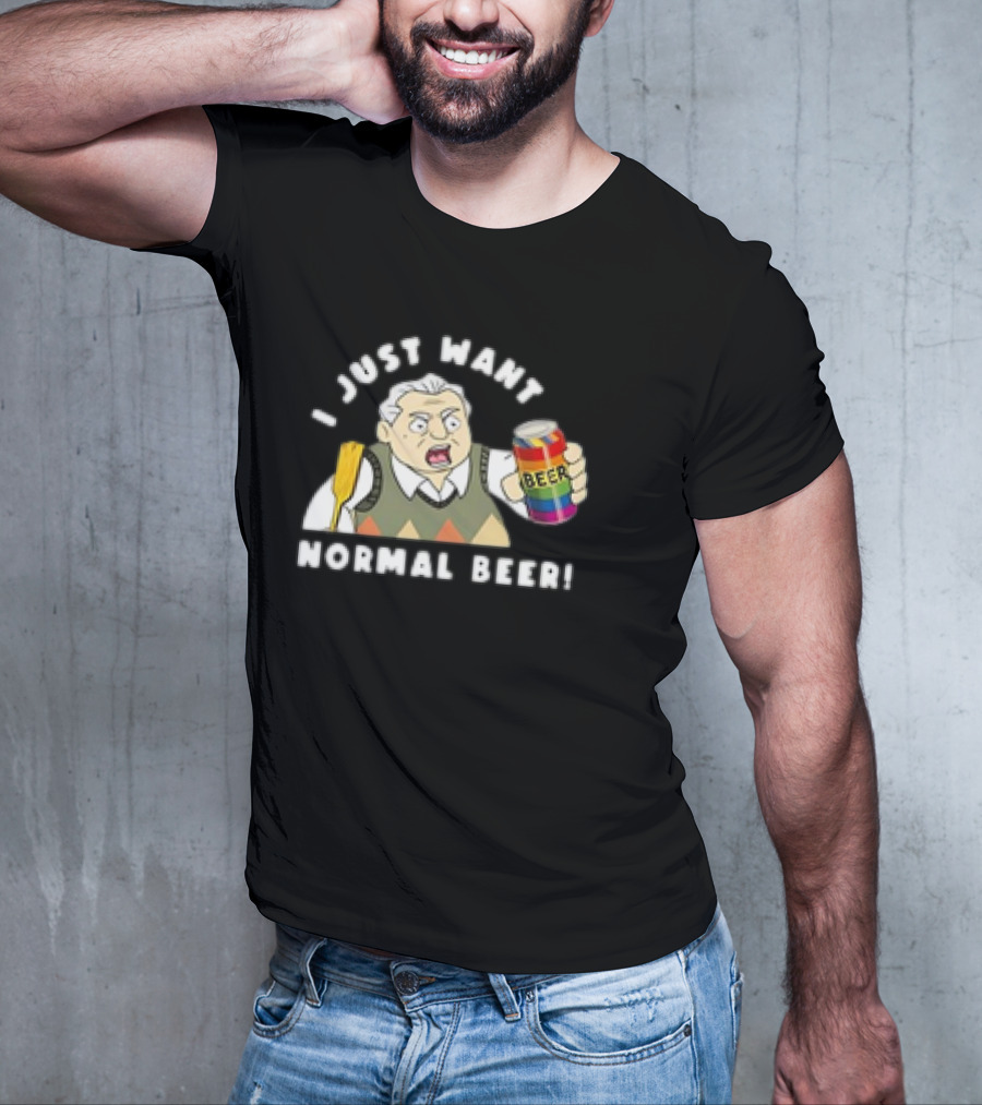 I Just Want Normal Beer Rainbow Can Man With Paddle T-Shirt