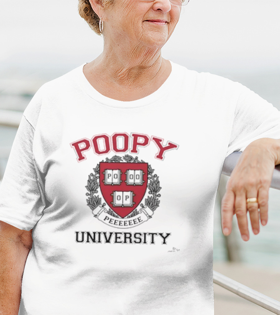 Poopy Peeeeeee Parody University Crest Shield Emblem T-Shirt