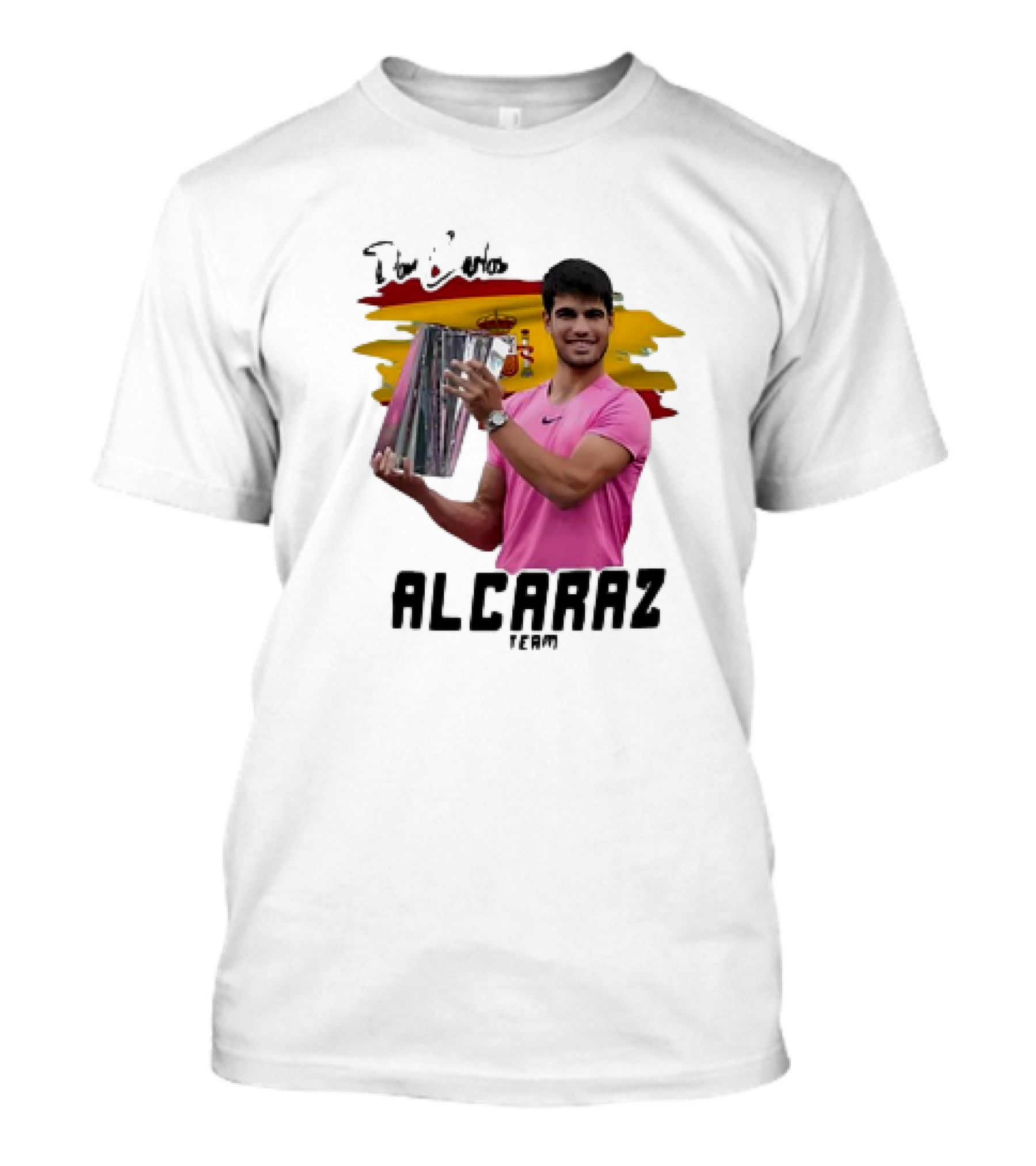 Don Carlos Alcaraz Team With Trophy And Spanish Flag T-Shirt