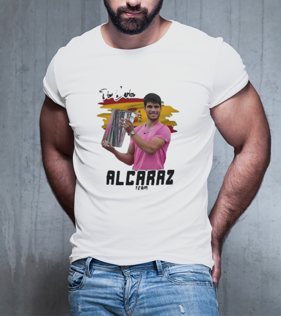 Don Carlos Alcaraz Team With Trophy And Spanish Flag T-Shirt