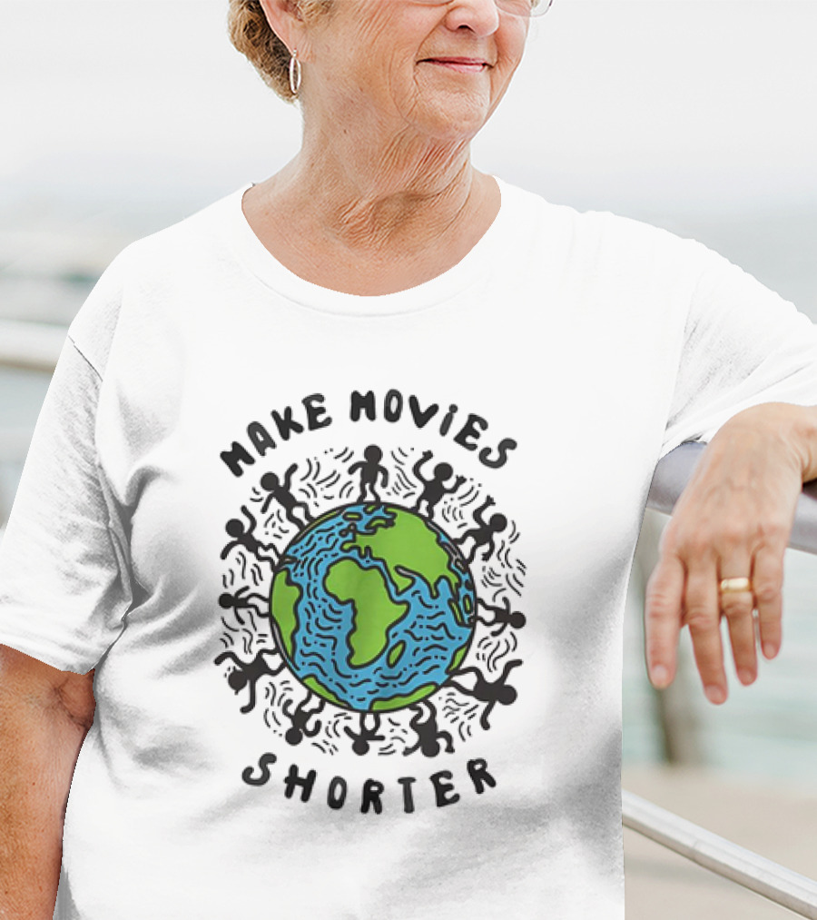 Make Movies Shorter Save The Planet Earth Surrounded By Dancing Figures T-Shirt