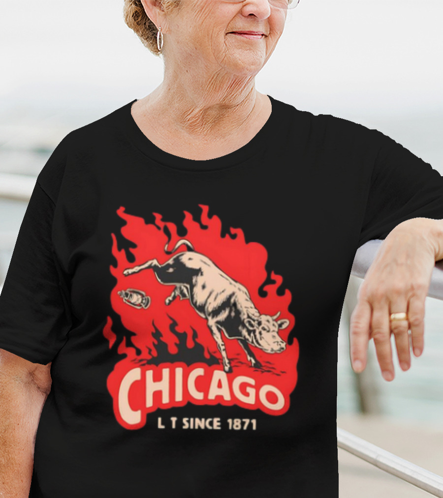 Chicago Lit Since 1871 Kicking Cow Flame T-Shirt