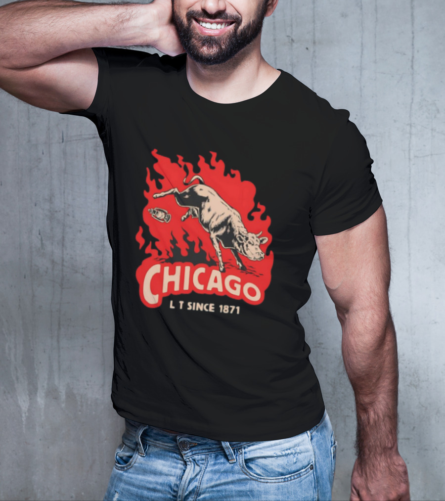 Chicago Lit Since 1871 Kicking Cow Flame T-Shirt