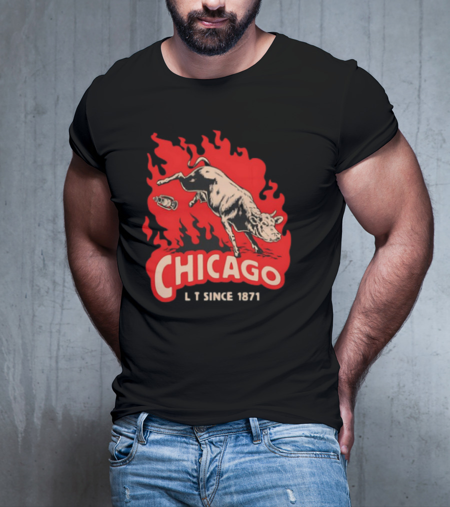 Chicago Lit Since 1871 Kicking Cow Flame T-Shirt