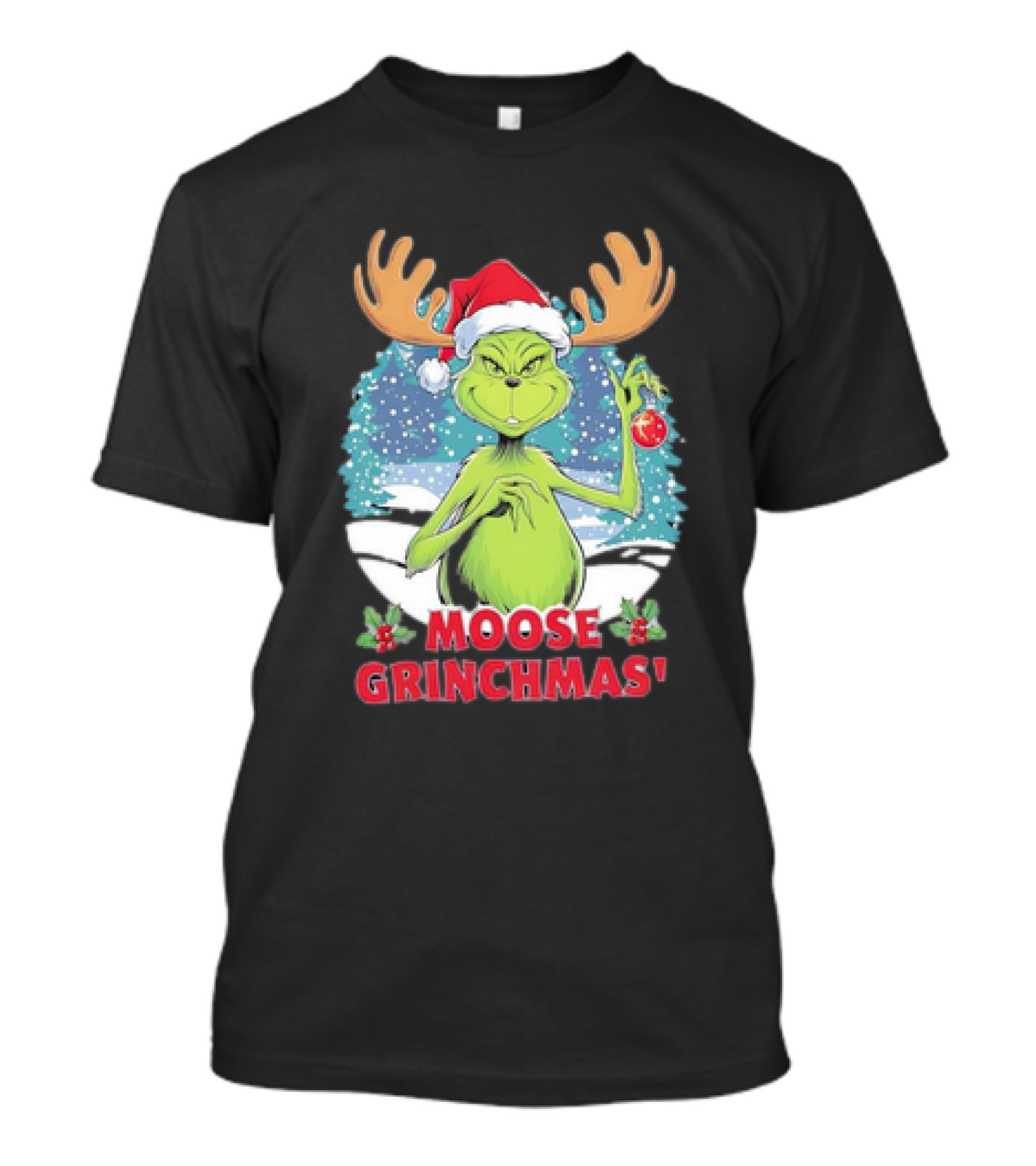 Moose Grinchmas Christmas Grinch Santa Hat Snowflakes T-Shirt