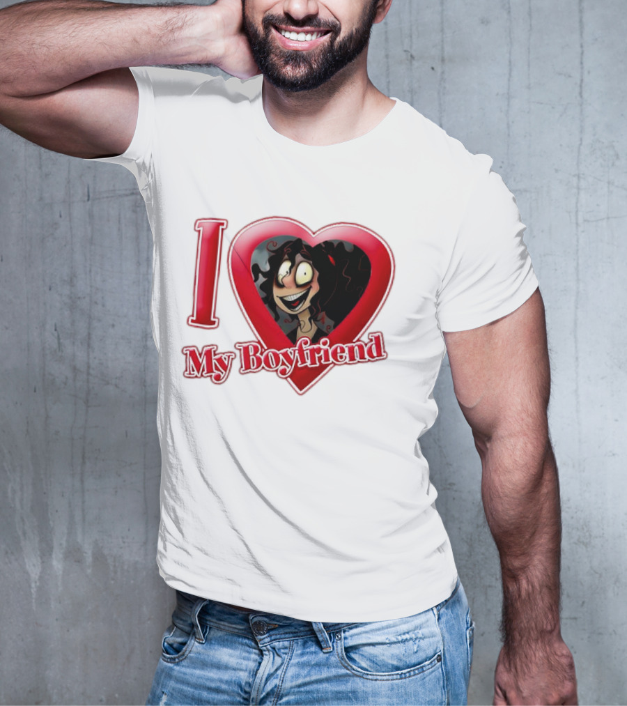 I Love My Boyfriend Heart Cartoon Face T-Shirt