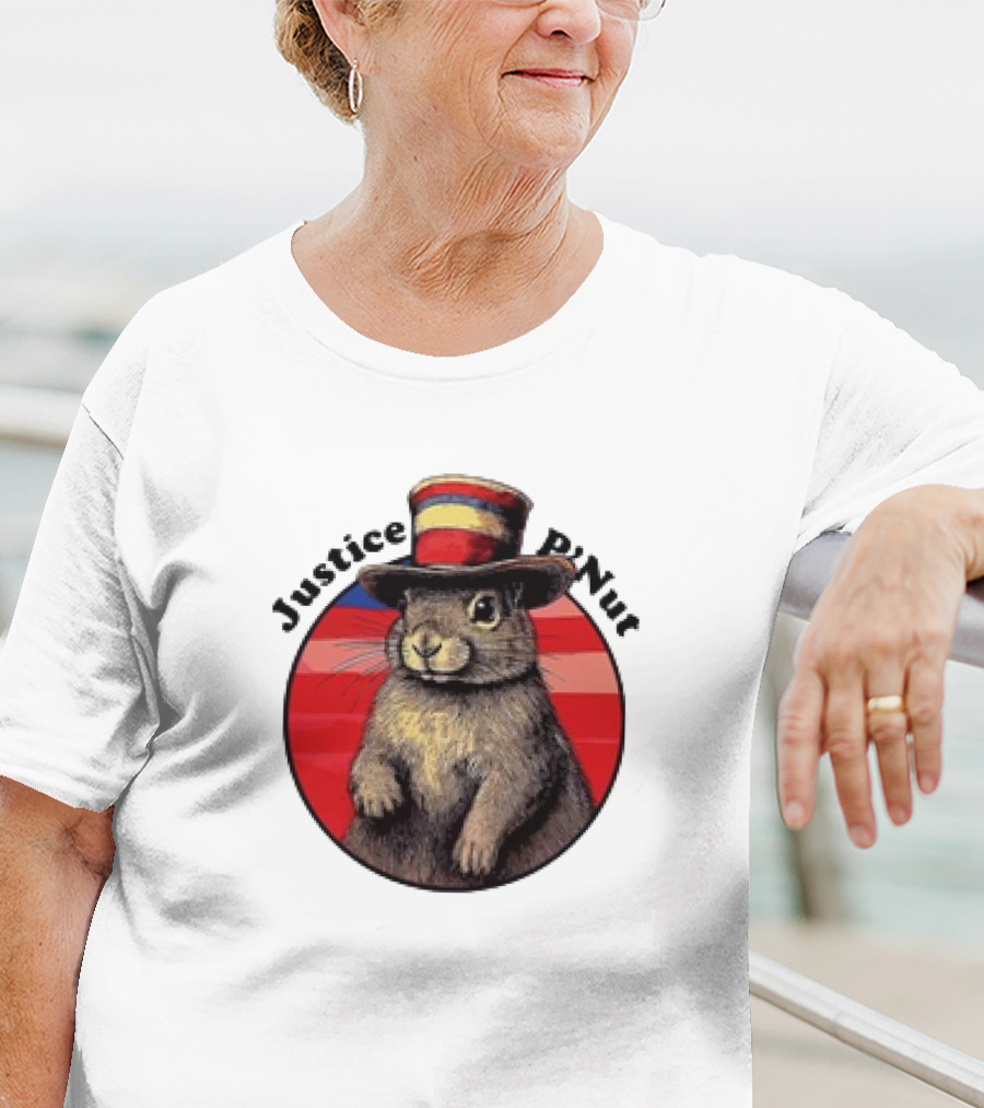 Justice P’Nut Squirrel Wearing Vintage Hat With Red Blue Stripes T-Shirt
