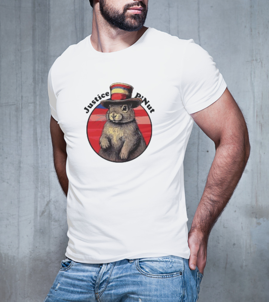 Justice P’Nut Squirrel Wearing Vintage Hat With Red Blue Stripes T-Shirt