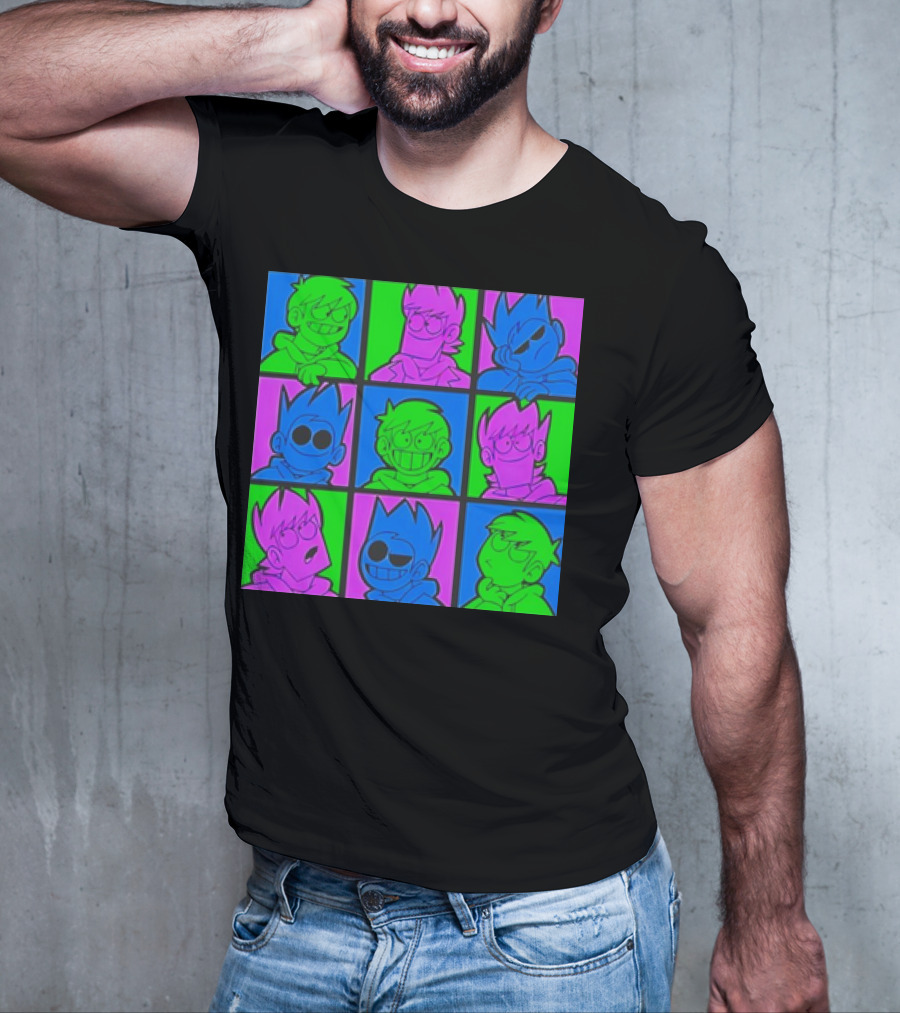 Eddsworld Sharkrobot Colorful Cartoon Characters 9-Panel Grid Pop T-Shirt