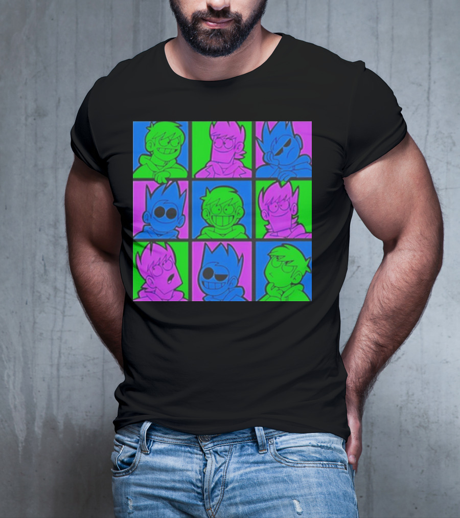 Eddsworld Sharkrobot Colorful Cartoon Characters 9-Panel Grid Pop T-Shirt