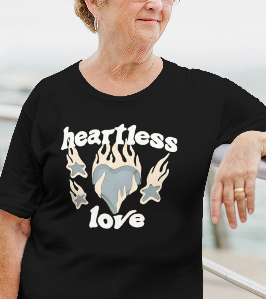 Heartless Love Flaming Heart And Stars T-Shirt