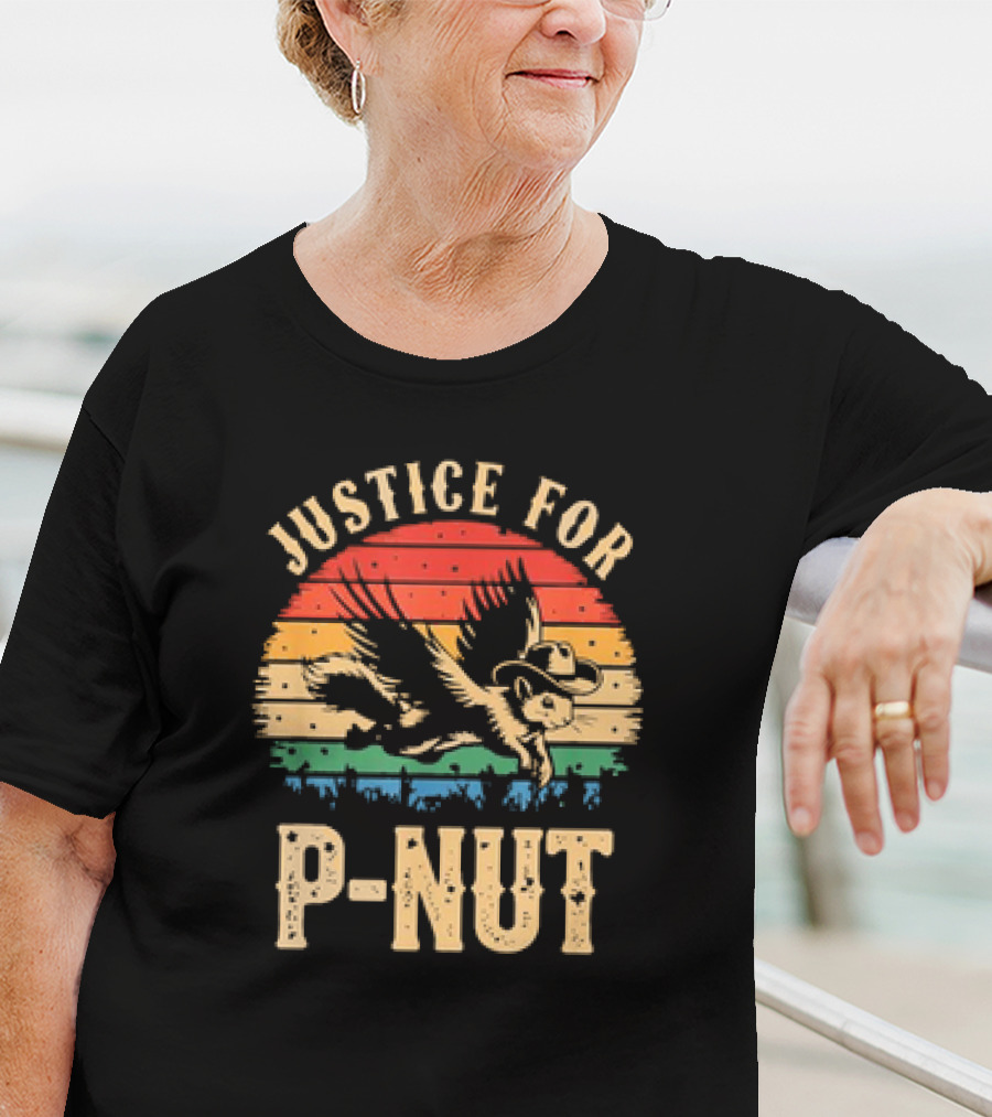 Justice For P-Nut Vintage Squirrel Lover Retro Sunset T-Shirt