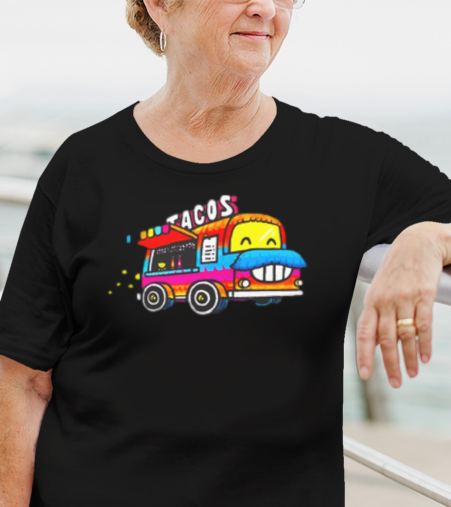 Tacos Tuesdays Colorful Food Truck With Happy Face T-Shirt