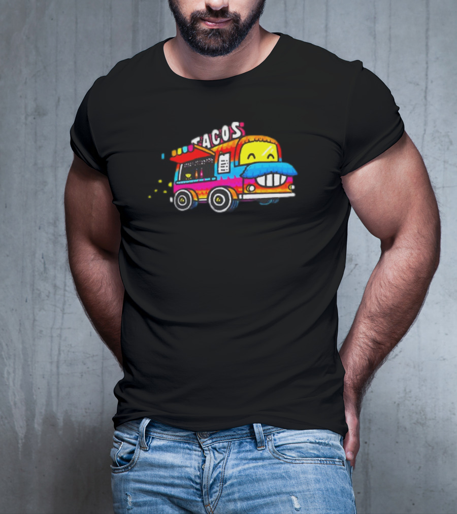 Tacos Tuesdays Colorful Food Truck With Happy Face T-Shirt
