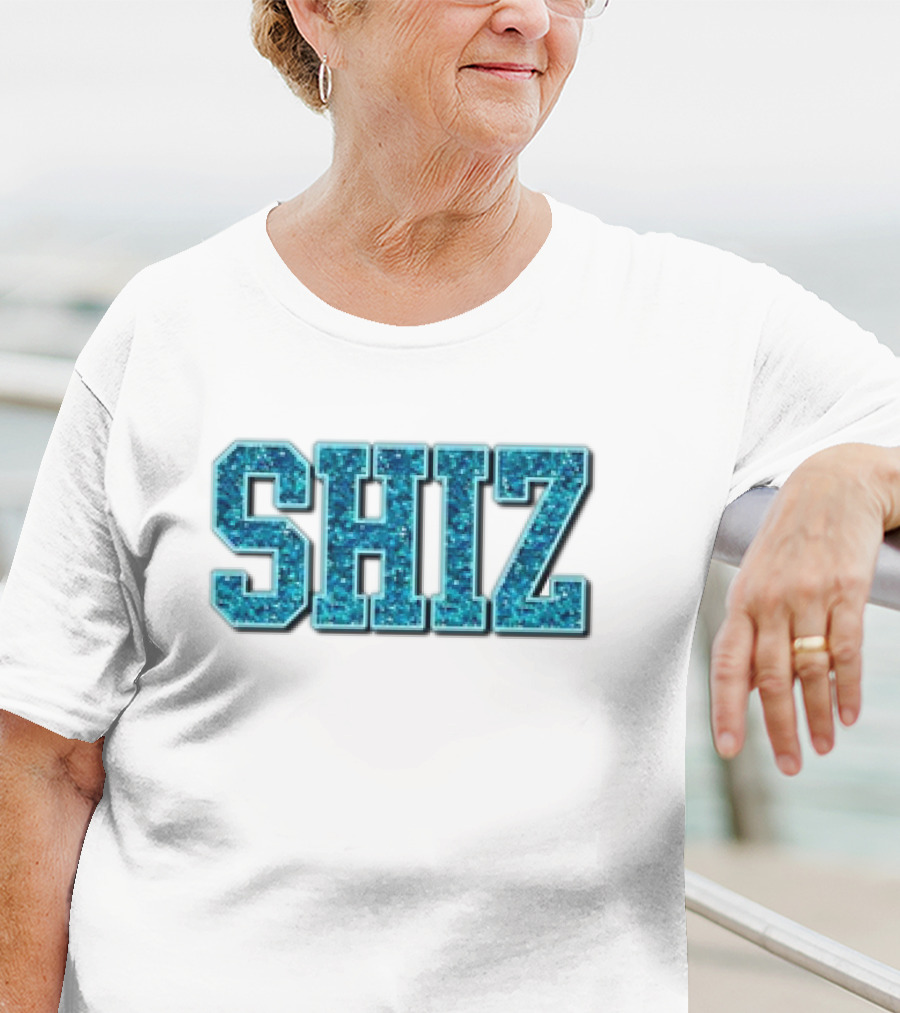 SHIZ Glitter Bold Blue Text T-Shirt