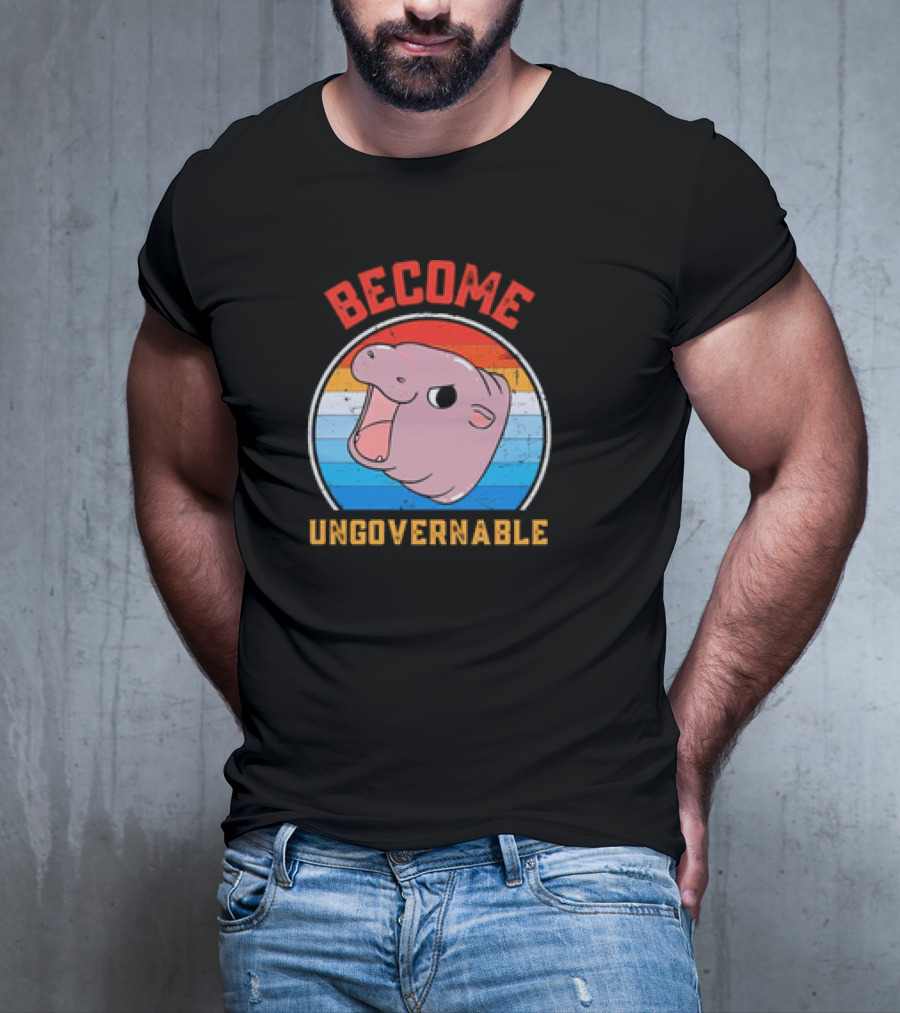Become Ungovernable Moo Deng Vintage Hippo Retro Stripes T-Shirt