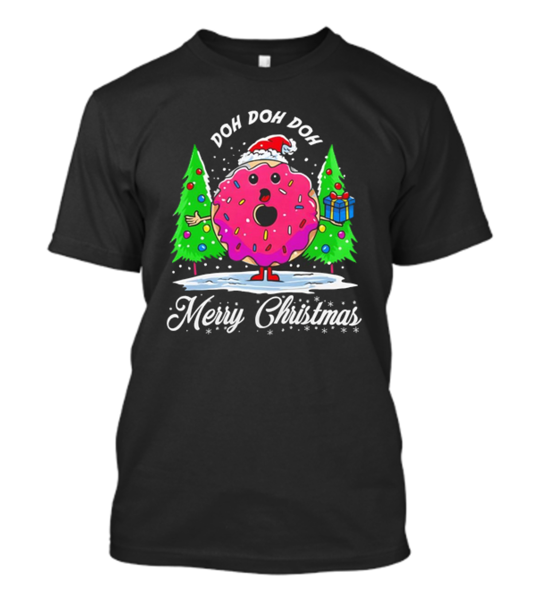 Doh Doh Doh Donut Santa Merry Christmas Snow Scene T-Shirt