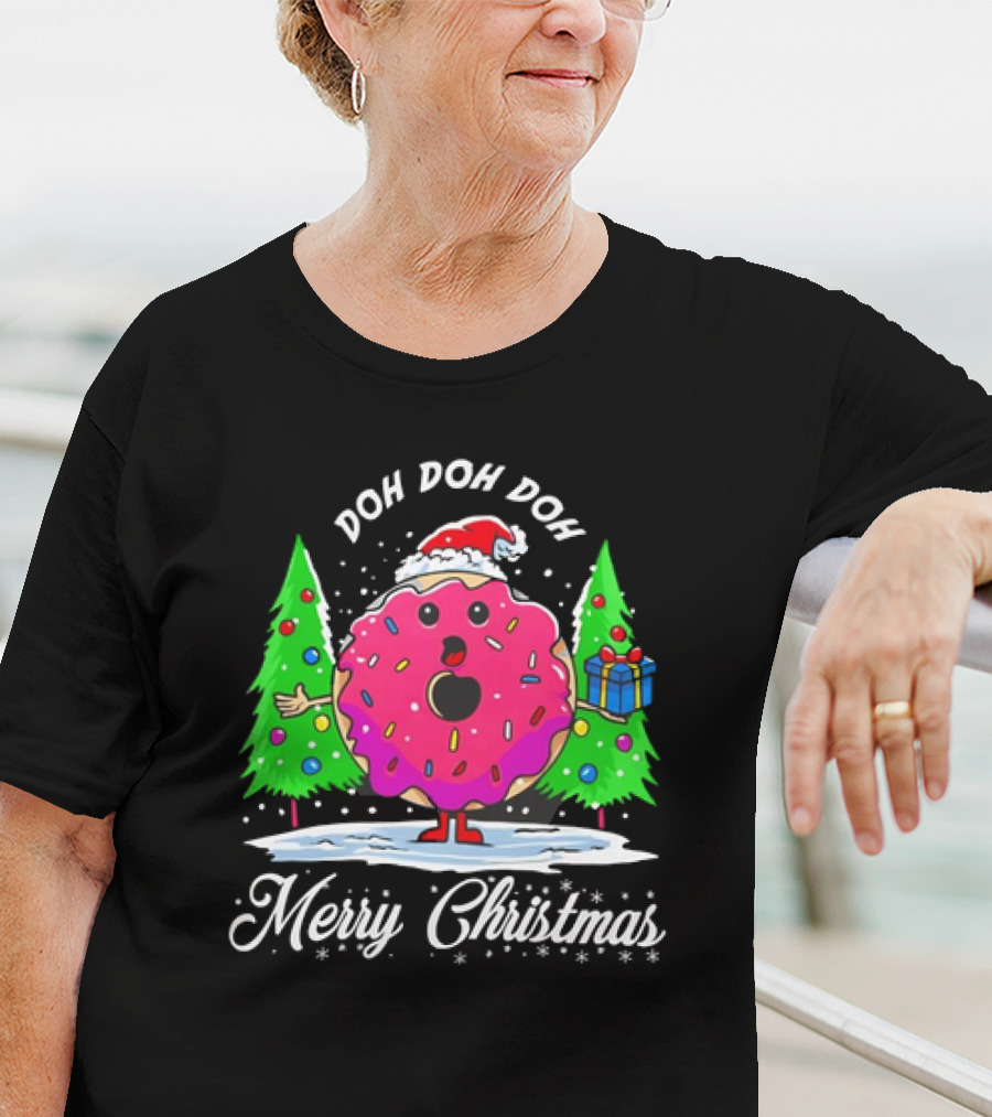 Doh Doh Doh Donut Santa Merry Christmas Snow Scene T-Shirt
