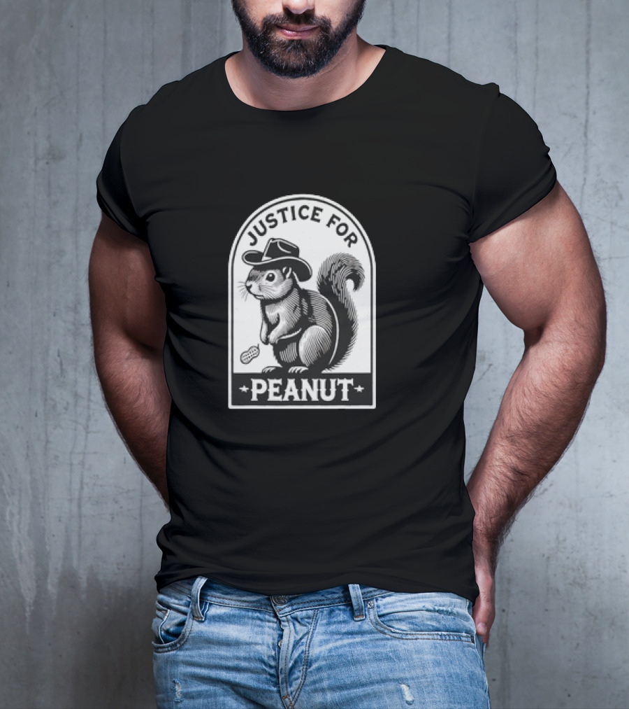 Justice For Peanut The Squirrel Funny Wanted Peanut Squirrel Retro Cowboy Hat T-Shirt
