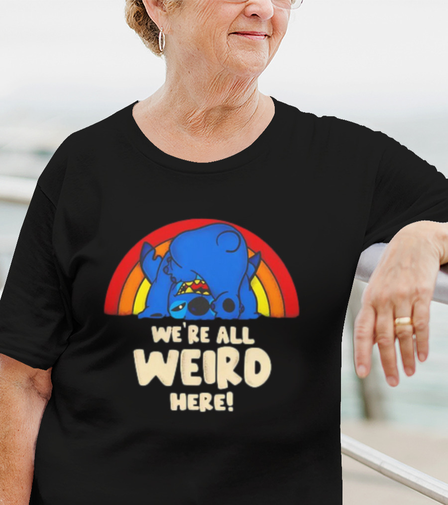 Stitch We're All Weird Here Rainbow T-Shirt