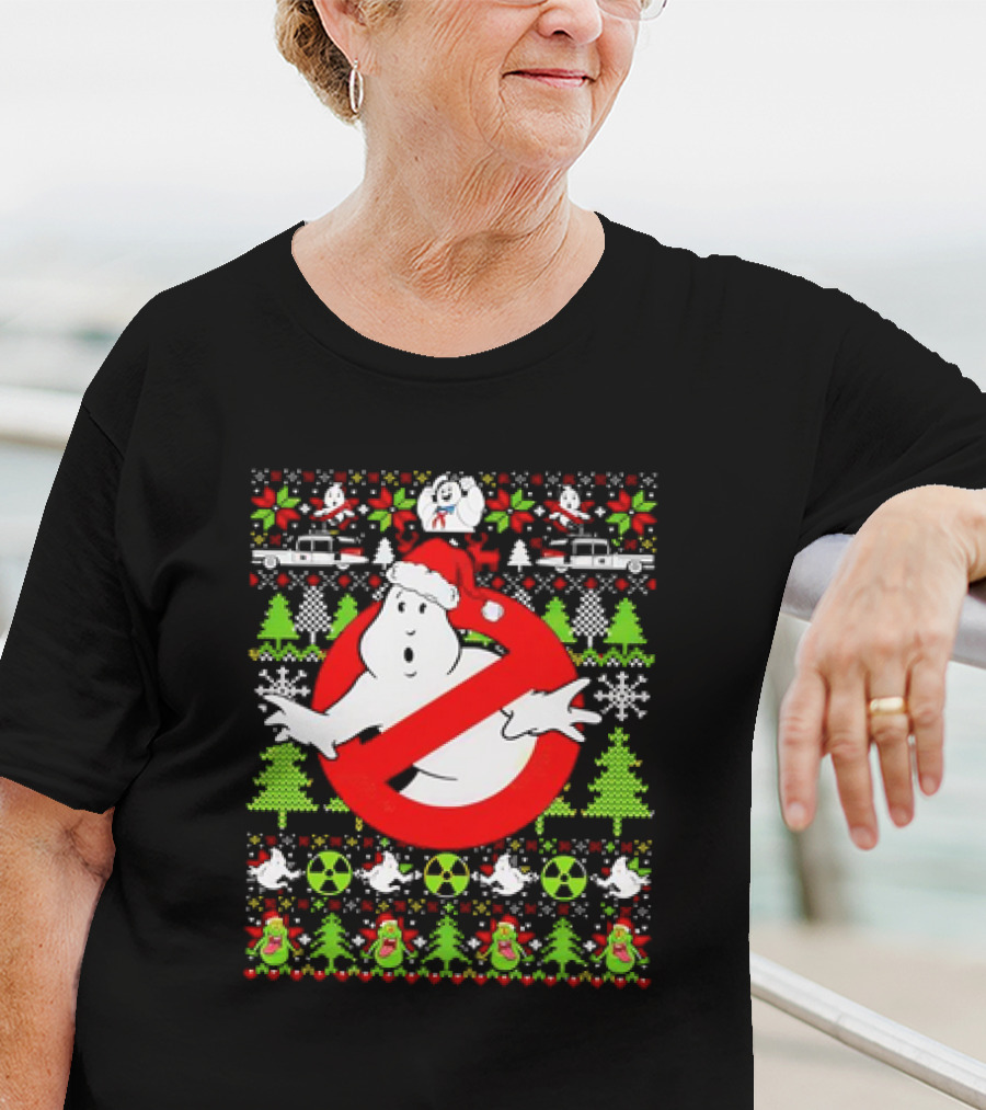 Ghostbusters No Ghost Symbol Christmas Sweater With Santa Hat And Ugly Sweater Icons T-Shirt