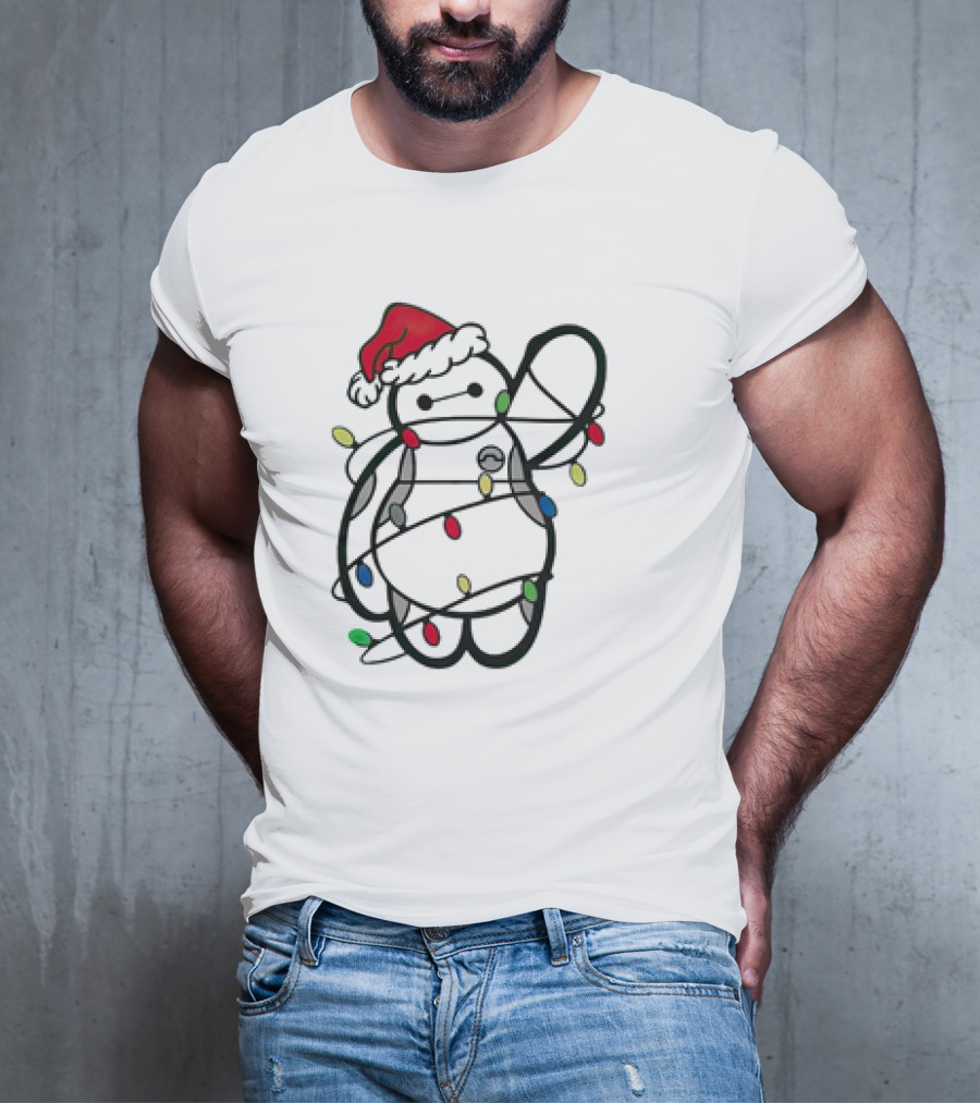 Baymax Wrapped In Christmas Lights Wearing Santa Hat T-Shirt