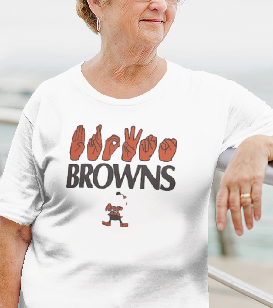 Cleveland Browns NFL ASL Love Sign Language Browns Mascot T-Shirt